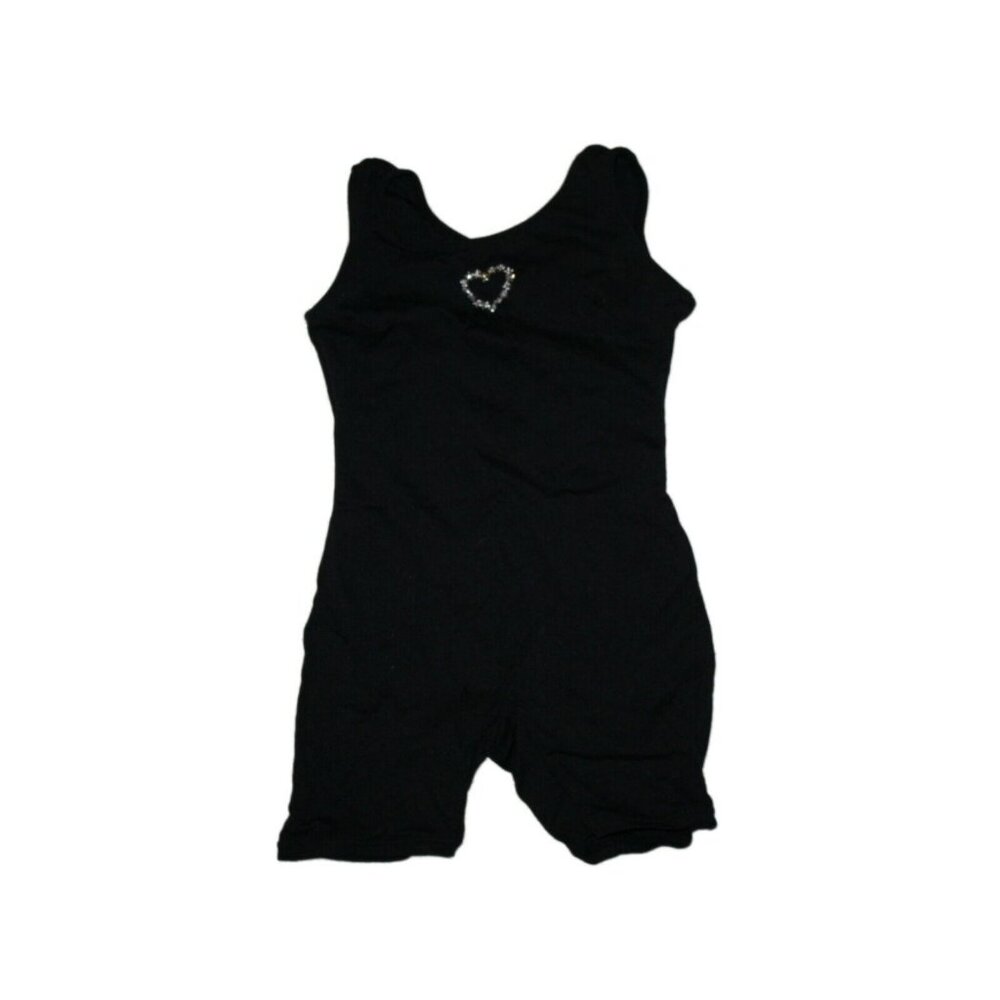Girl Black Sparkle Heart Jacques Moret Biketard Dance Gymnastics Size XS 4/5